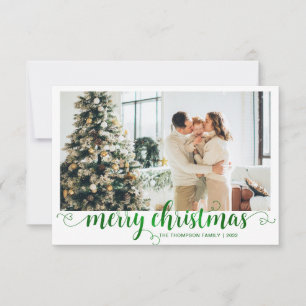 Tarjeta Pequeña PRESUPUESTO Green Merry Christmas Heart Script Fot