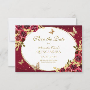 Tarjeta Pequeña PRESUPUESTO Mariposa de Oro Rojo Floral Quinceaner