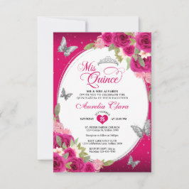 Tarjeta Pequeña PRESUPUESTO Mariposa Plata Rosa Floral Quinceañera
