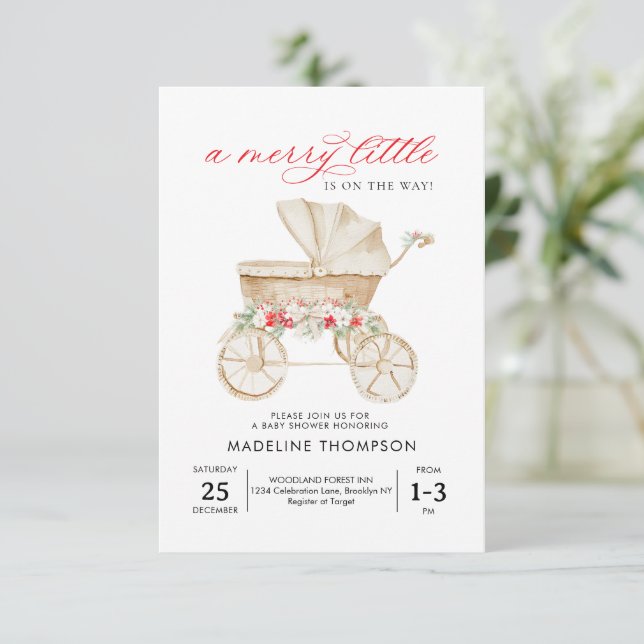 Tarjeta Pequeña PRESUPUESTO Merry Pequeños Navidades Stroller Baby (Anverso de pie)