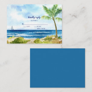 Tarjeta Pequeña PRESUPUESTO Moderno Watercolor Beach Wedding RSVP