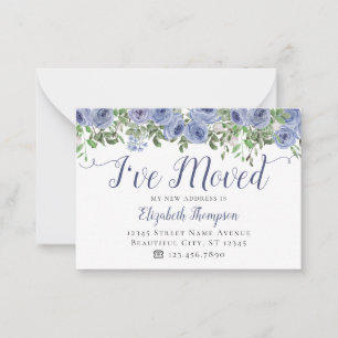 Tarjeta Pequeña Presupuesto Mudándose Floral Dusty Blue He Moved C