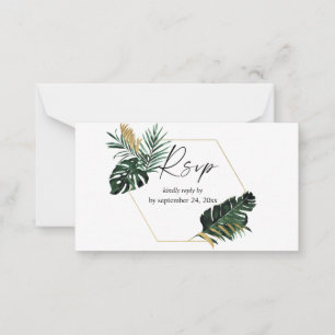 Tarjeta Pequeña Presupuesto Palm Leaf Gold Tropical 2SM Meal RSVP