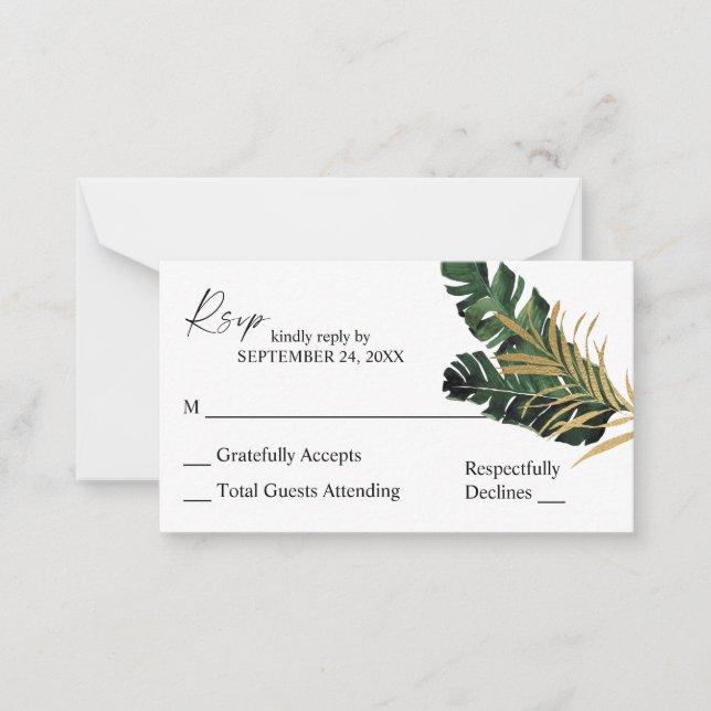 Tarjeta Pequeña Presupuesto Palm Leaf Gold Tropical 2SM Sin Comida (Anverso)