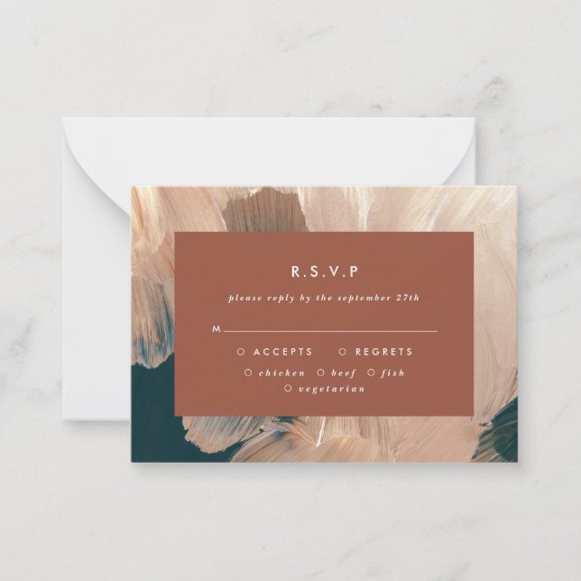 Tarjeta Pequeña presupuesto Respuesta de Terracotta painterly boda (Anverso)