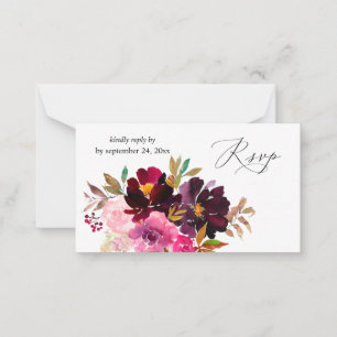 Tarjeta Pequeña Presupuesto Rosa Caliente Rubor Púrpura Floral 2SM