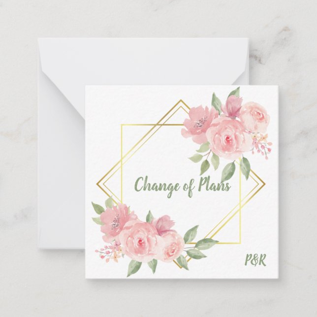 Tarjeta Pequeña Presupuesto, rosas rosas rosas con marco dorado. (Anverso)