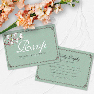 Tarjeta Pequeña PRESUPUESTO Sage Green Chinoiserie Boda de pájaro 