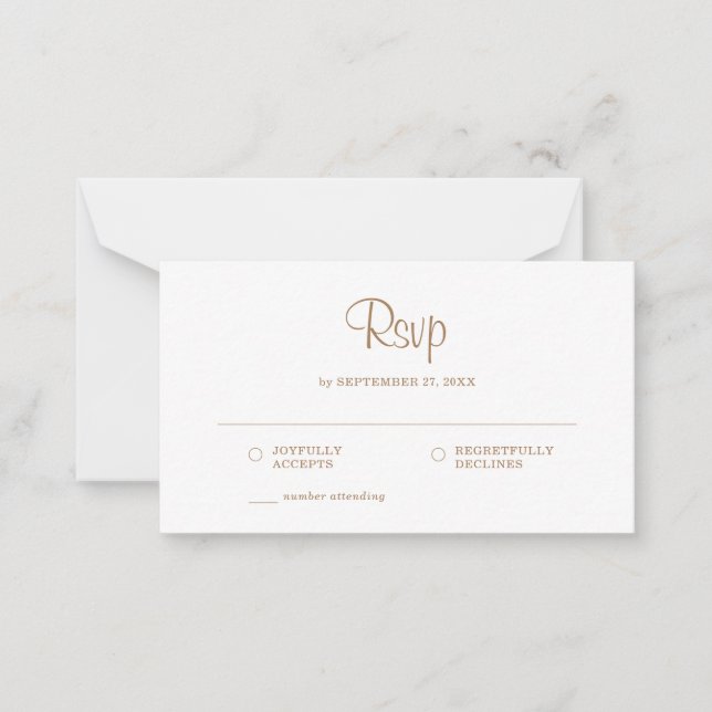 Tarjeta Pequeña PRESUPUESTO Sencillo elegante Boda RSVP Rústica de (Anverso)