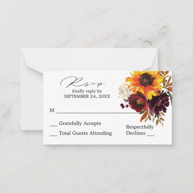 Tarjeta Pequeña Presupuesto Sunflower & Burgundy Floral SM No Meal (Anverso)