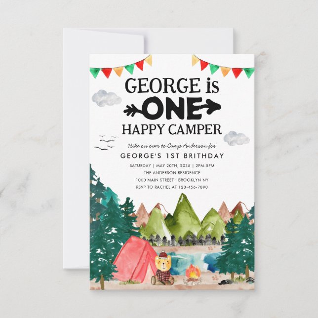 Tarjeta Pequeña Presupuesto UNO Feliz Camper Woods Camping Primer  (Anverso)