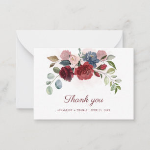 Tarjeta Pequeña Presupuesto Verde Burdeos Floral Agradecimiento Bo