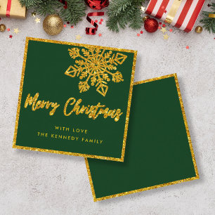 Tarjeta Pequeña Presupuesto Verde Dorado Brillo Copo de Nieve Mini