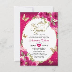 Tarjeta Pequeña Presupuestos Floral Rosa Mariposa Dorada Mis Quinc