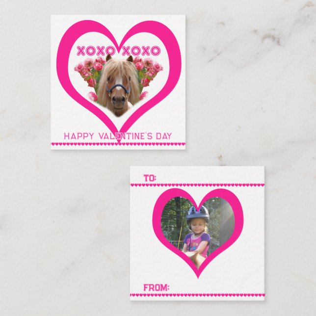 Tarjeta Pequeña Pretty Pony in Pink Valentine's Day Cards for Kids (Anverso / Reverso)