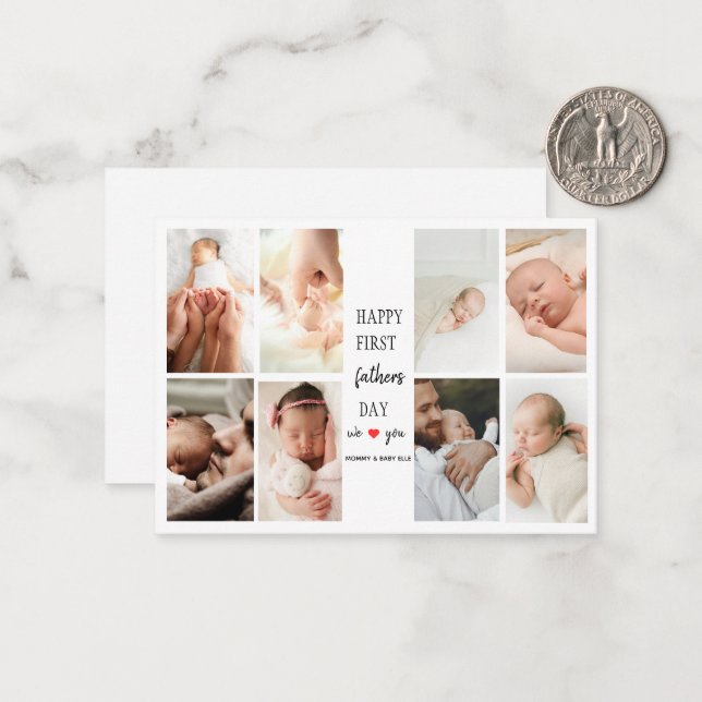 Tarjeta Pequeña Primer collage de fotos del Día del Padre | Tarjet (Anverso/Reverso In Situ)