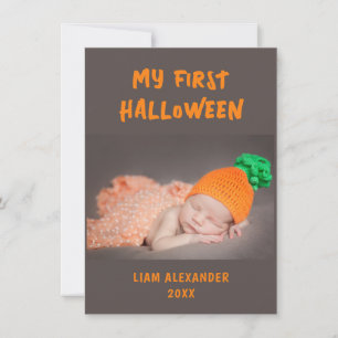 Tarjeta Pequeña Primera foto de bebé de Halloween gris