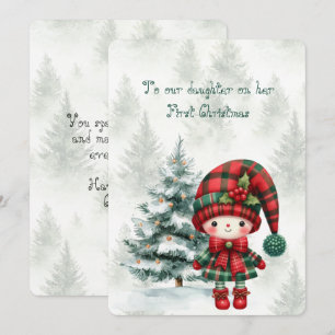 Tarjeta Pequeña Primera Navidad de la hija del Tartán Rojo