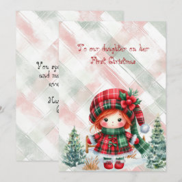 Tarjeta Pequeña Primera Navidad de la hija del Tartán Rojo