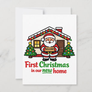 Tarjeta Pequeña Primera Navidad en Nuestra Casa Nueva Santa