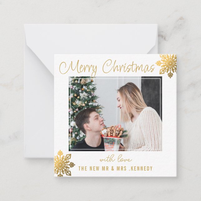 Tarjeta Pequeña Primeras fotos navideñas presupuesto copo de nieve (Anverso)