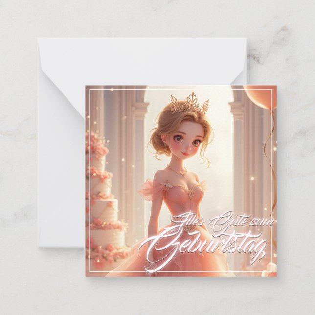 Tarjeta Pequeña Princesa en su cumpleaños con vestido de ensueño r (Anverso)