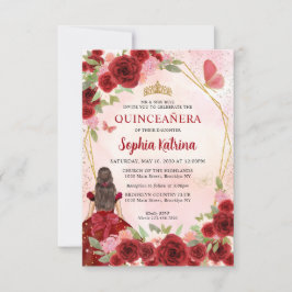 Tarjeta Pequeña Princesa floral de oro de Borgoña Quinceañera