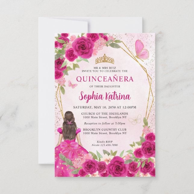 Tarjeta Pequeña Princesa floral de oro magenta de presupuesto Quin (Anverso)