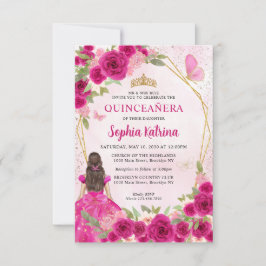 Tarjeta Pequeña Princesa floral de oro magenta de presupuesto Quin