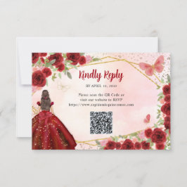 Tarjeta Pequeña Princesa floral de oro rojo borgoña QR RSVP