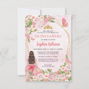 Tarjeta Pequeña Princesa Floral de oro rosado Quinceañera