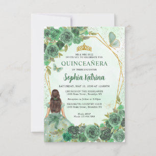 Tarjeta Pequeña Princesa Floral de oro verde presupuesto Quinceañe