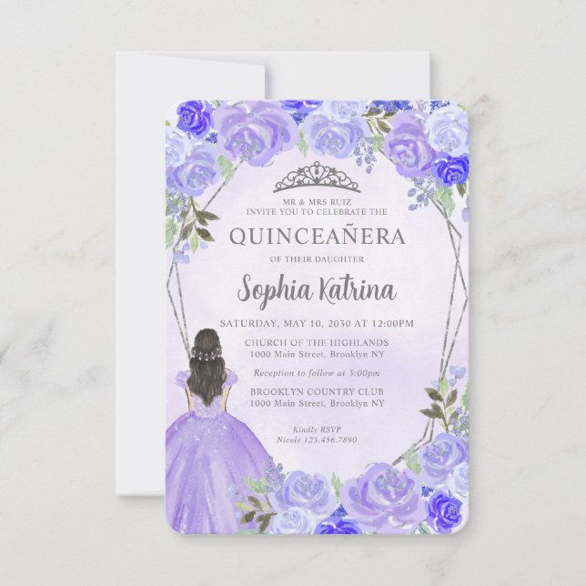 Tarjeta Pequeña Princesa Floral de Plata Púrpura Presupuestaria Qu (Anverso)