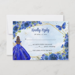 Tarjeta Pequeña Princesa Floral Purpurina de Oro Azul de la Marina