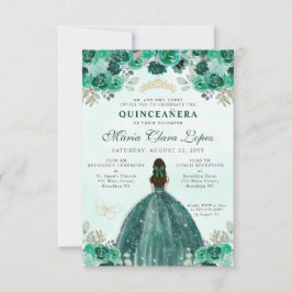 Tarjeta Pequeña Princesa Floral Verde Esmeralda Quinceañera