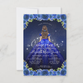 Tarjeta Pequeña Princesa Quinceanera de oro azul floral real