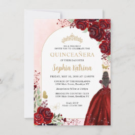 Tarjeta Pequeña Princesa Quinceanera de oro floral borgoña