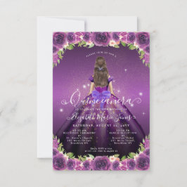 Tarjeta Pequeña Princesa Quinceanera de oro morado floral