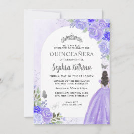 Tarjeta Pequeña Princesa Quinceanera floral morada