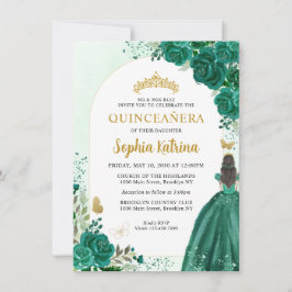 Tarjeta Pequeña Princesa verde esmeralda floral presupuestal Quinc