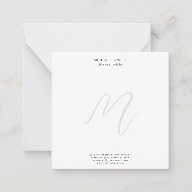 Tarjeta Pequeña Professional Plain Modern Minimalist Monogrammed (Anverso)