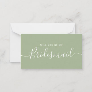 Tarjeta Pequeña Propuesta de la dama de honor verde sabio minimali