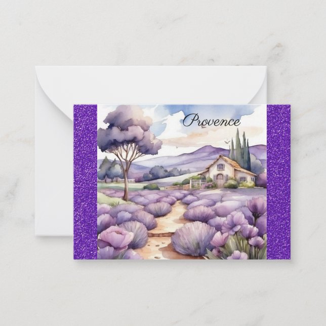 Tarjeta Pequeña Provenza Francia Lavender Field Watercolor (Anverso)
