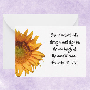 Tarjeta Pequeña Proverbios 31:25 Biblia Personalizado Verse Sunflo