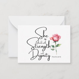 Tarjeta Pequeña Proverbios 31:25 Ella está vestida de la Biblia Ve