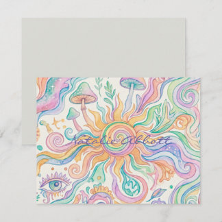 Tarjeta Pequeña Psicodélico Hippie Acuarela Suave