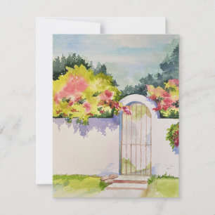 Tarjeta Pequeña Puerta del Jardín con Arcos de Acuarela