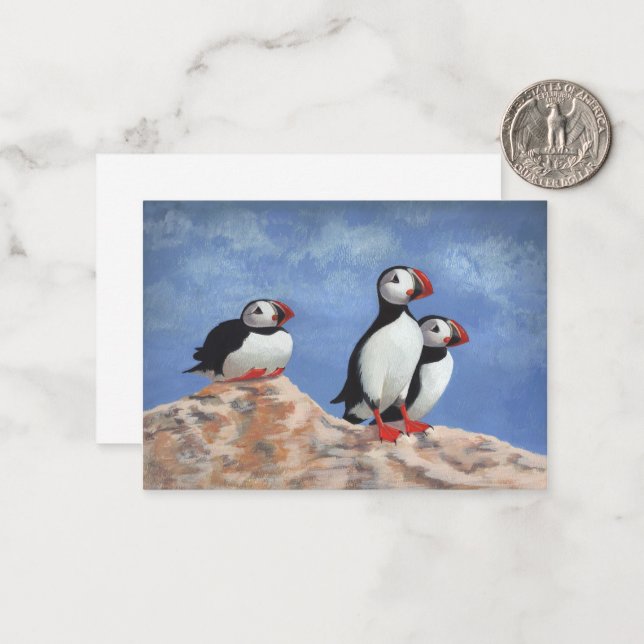 Tarjeta Pequeña Puffin Trio (Anverso/Reverso In Situ)