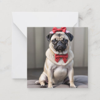 Tarjeta Pequeña Pug con arco
