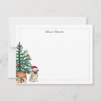 Tarjeta Pequeña Pug de árbol de Navidad festivo